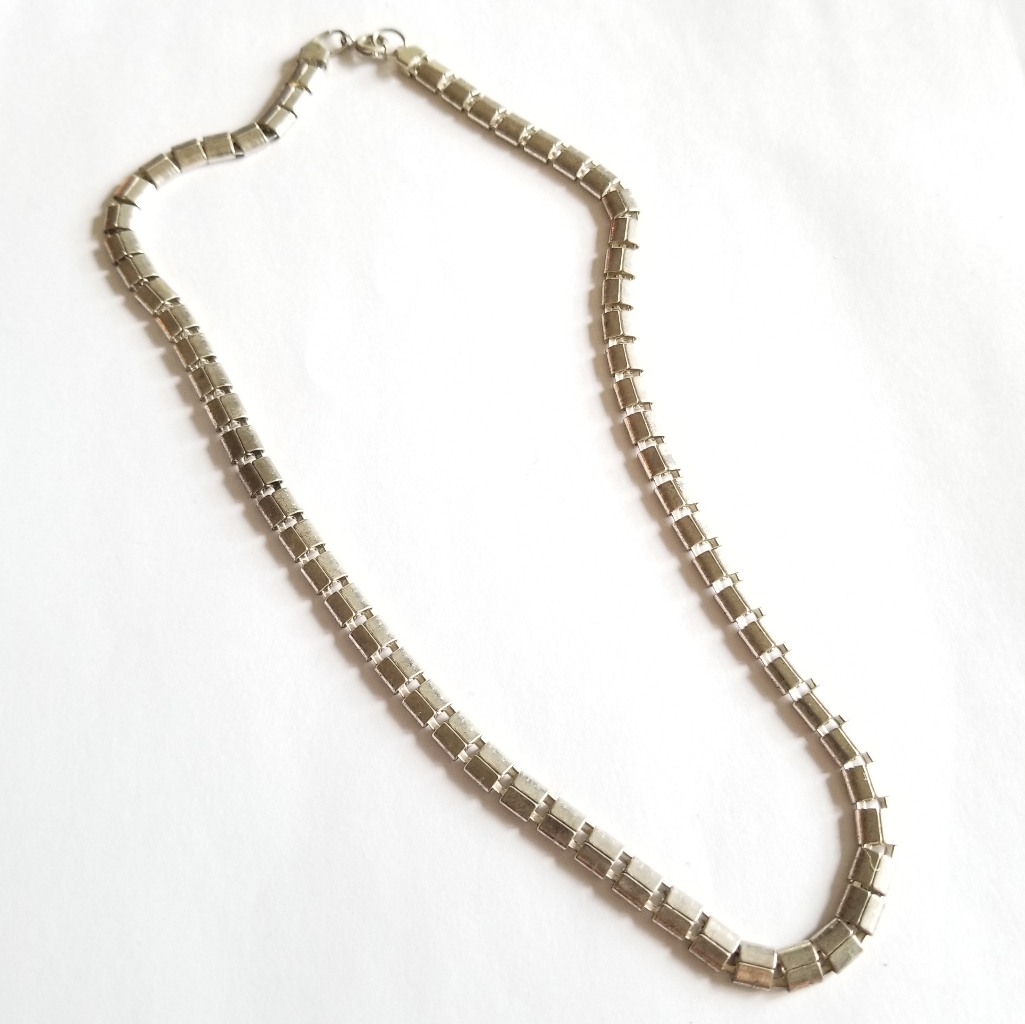 Vintage Necklace Silver Tone Linked Squares Retro